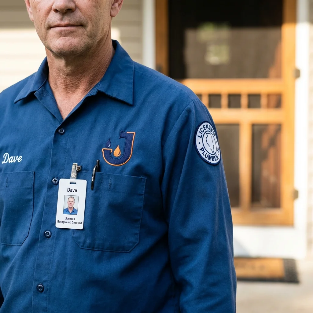Licensed plumber showing ID badge in Hillsville, VA