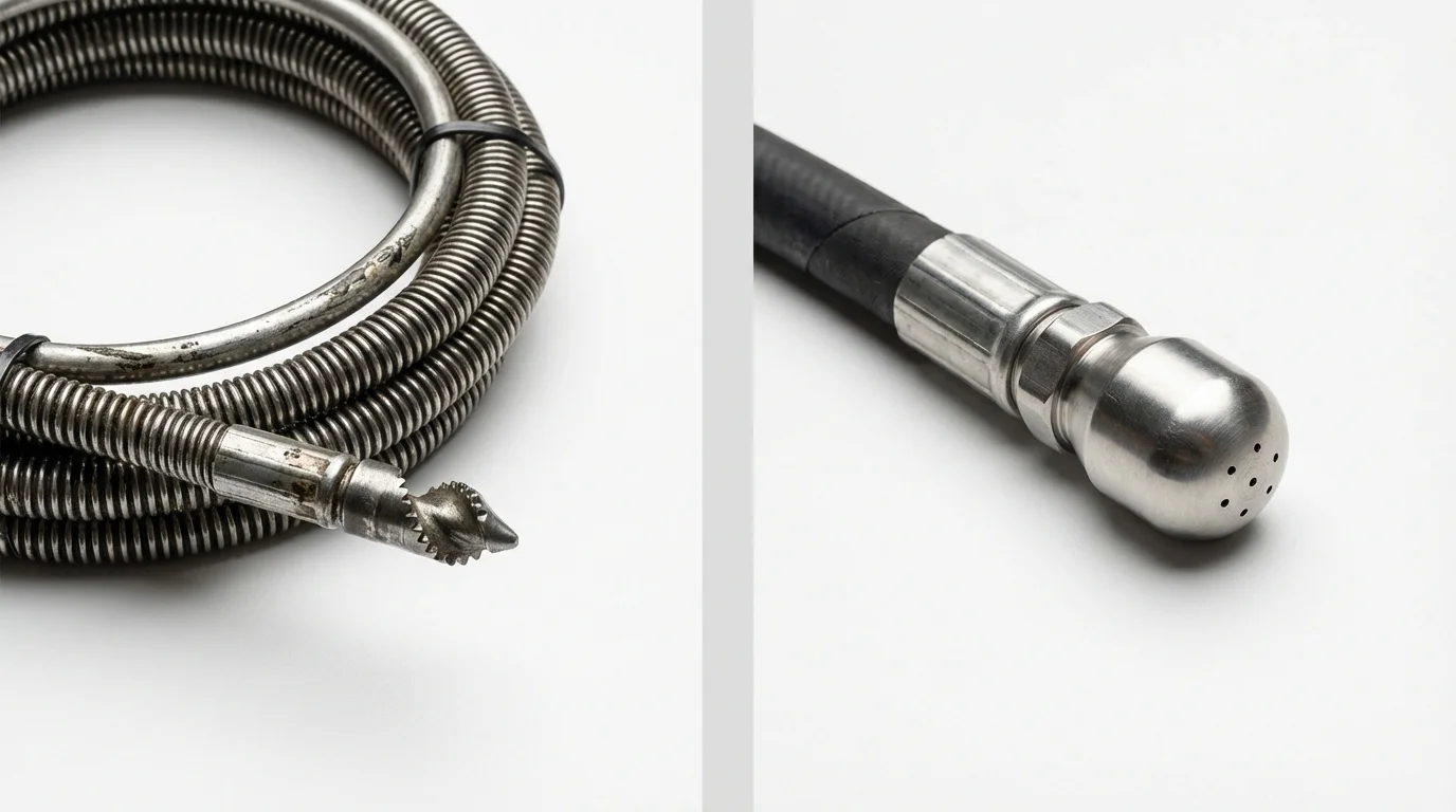 Drain snake cable and hydro jetting nozzle used for drain cleaning in Hillsville, VA