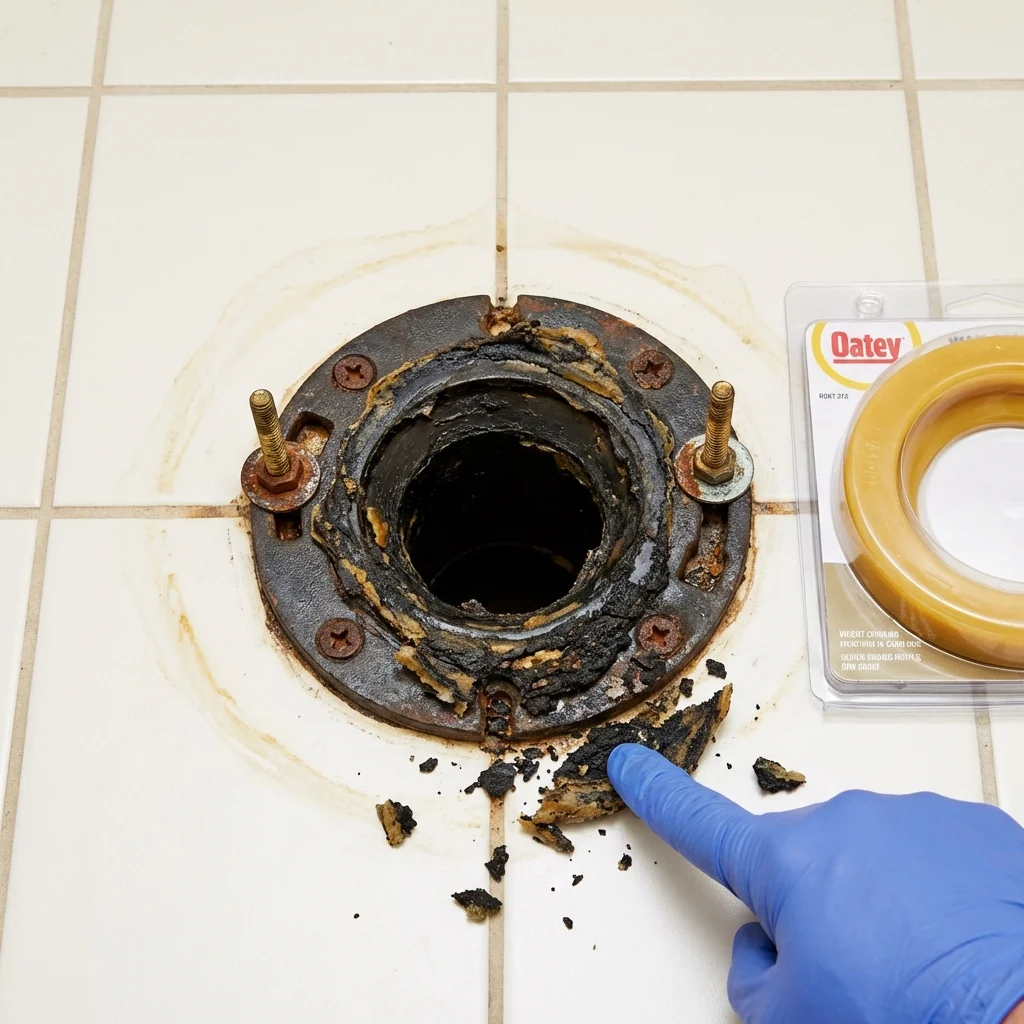 Failed wax ring showing water seepage at the base of a toilet in a Hillsville, VA home