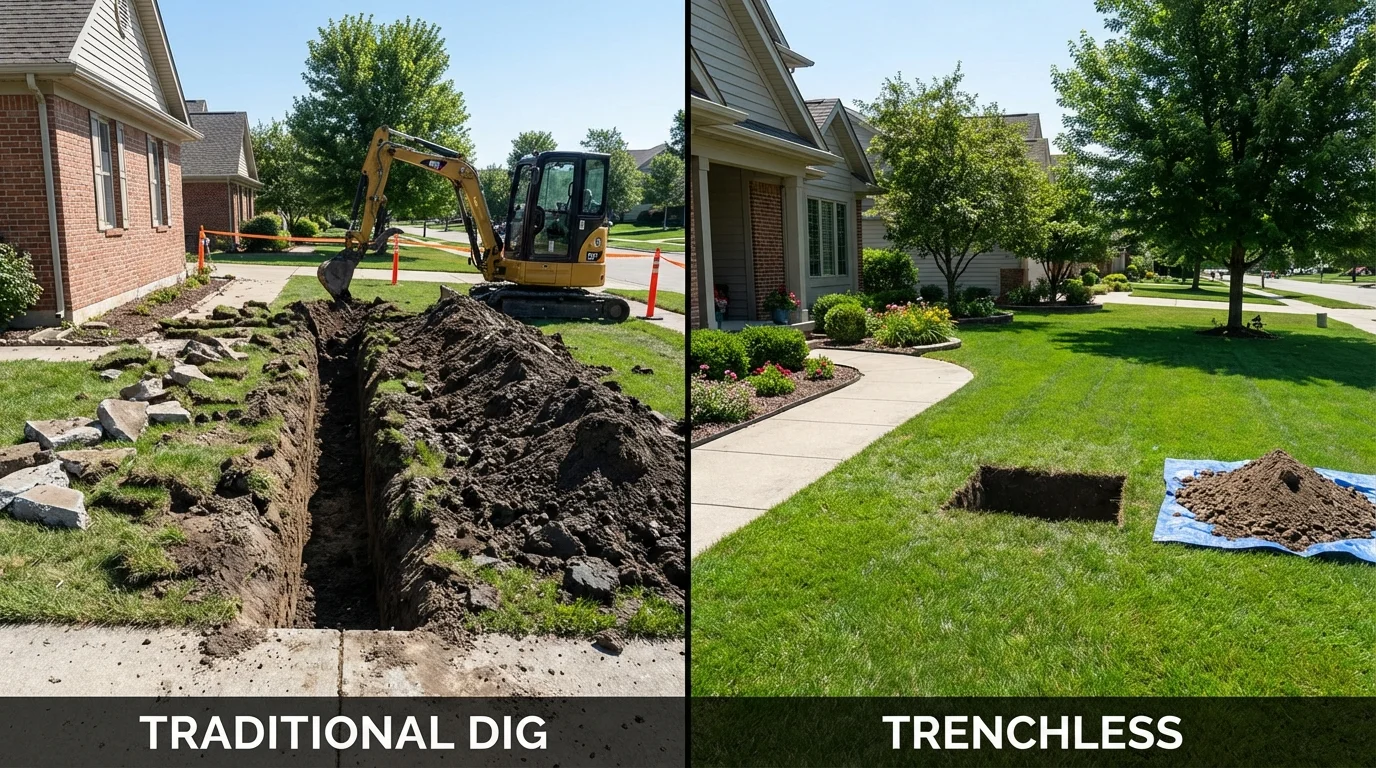 Trenchless sewer repair with minimal yard damage versus traditional excavation in Hillsville, VA